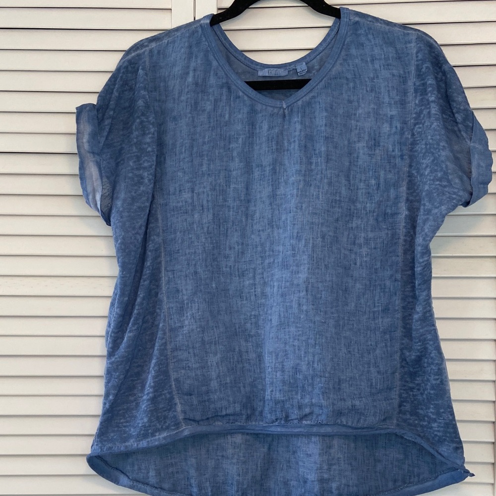 Kaktus Dusty Blue 100 % Linen Short Sleeve V-Neck Top Woman’s Size L